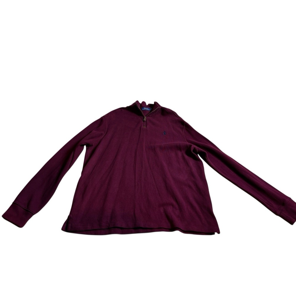 Polo‎ Ralph Lauren Jacket Sz XL Burgundy  1/4 Zip Pullover Cotton Blue Pony